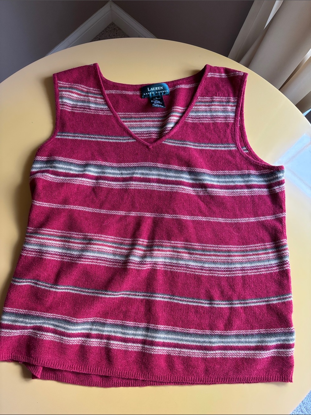 Lauren Ralph Lauren red Striped V-Neck Knit Tank in linen blend size L 🌵